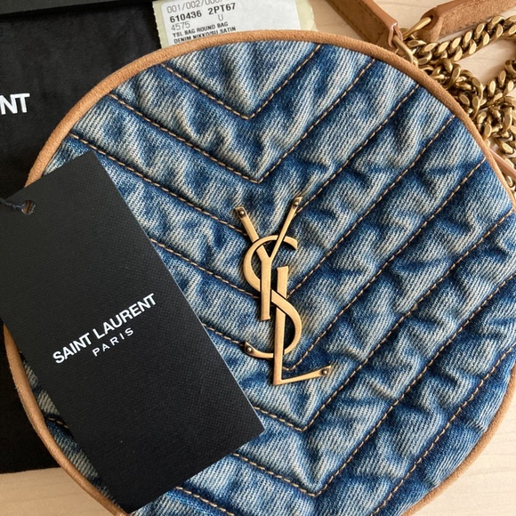 Yves Saint Laurent Nile Round Matelassé Denim Bag Vinyle Denim DEADSTOCK - Picture 6 of 12